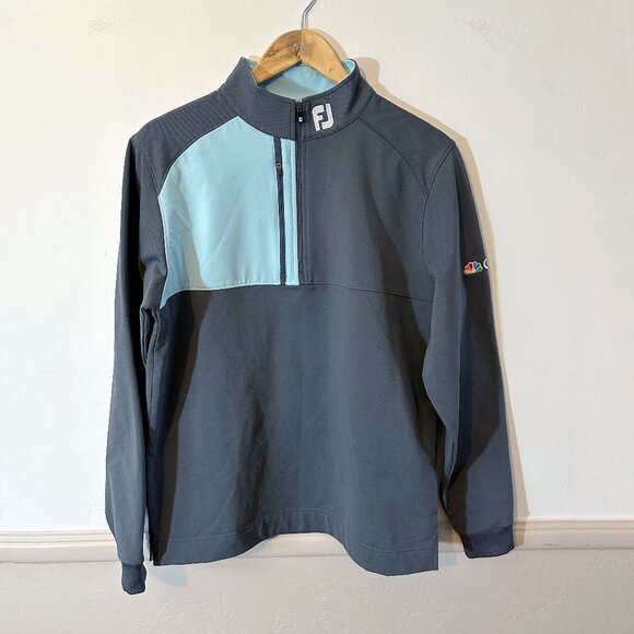 FJ FootJoy Dryjoys Golf Jacket NBC Logo 1/2 Zip Men's M Gray & Lt. Blue Jacket - Picture 1 of 9